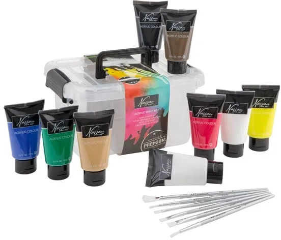 Nassau akrylfärg, set med 9 tuber à 75 ml inkl. 6 penslar